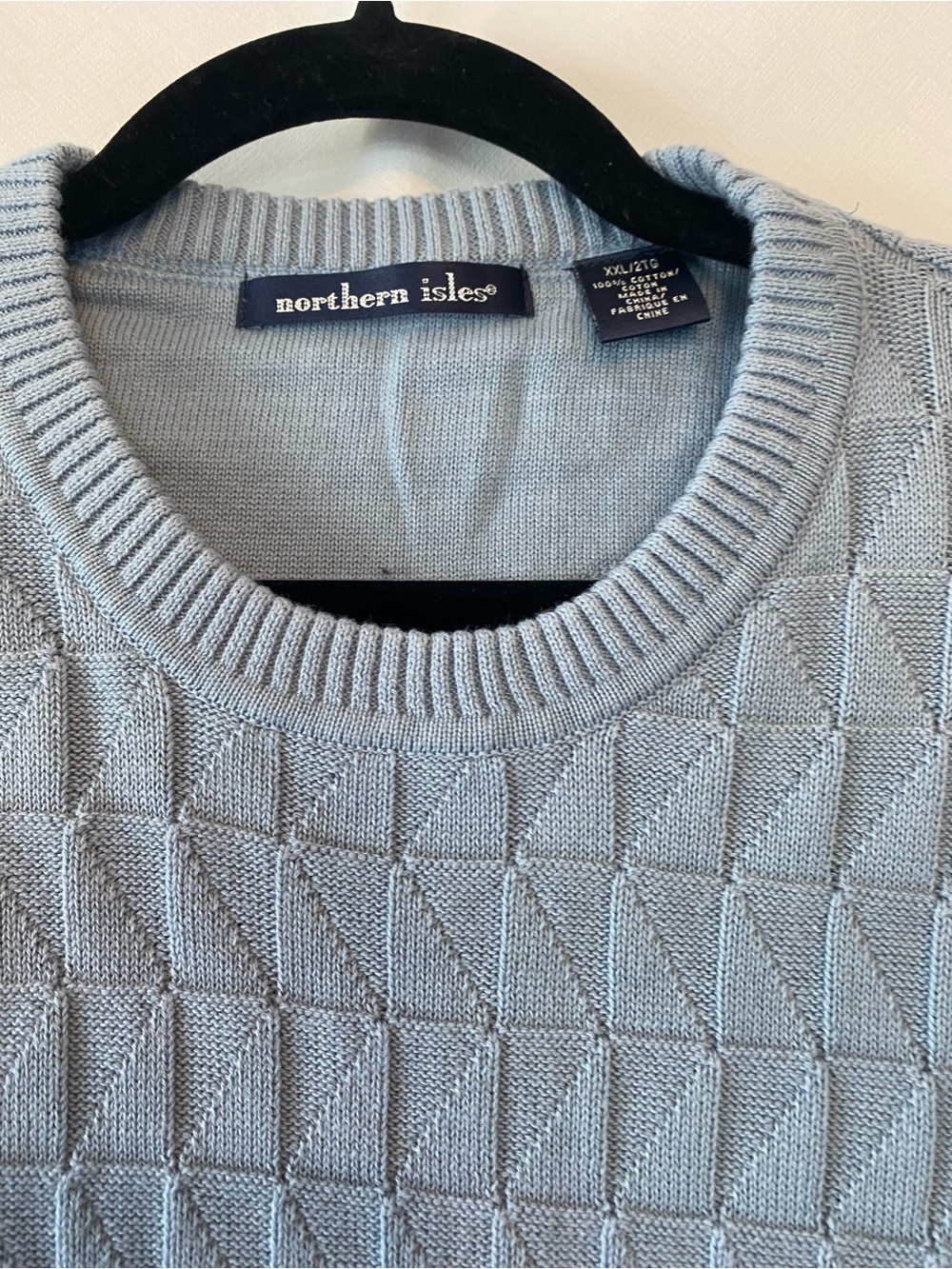 Northern Isles Mens Blue 100% Cotton Crewneck Sweater XXL 3D Geometric Knit